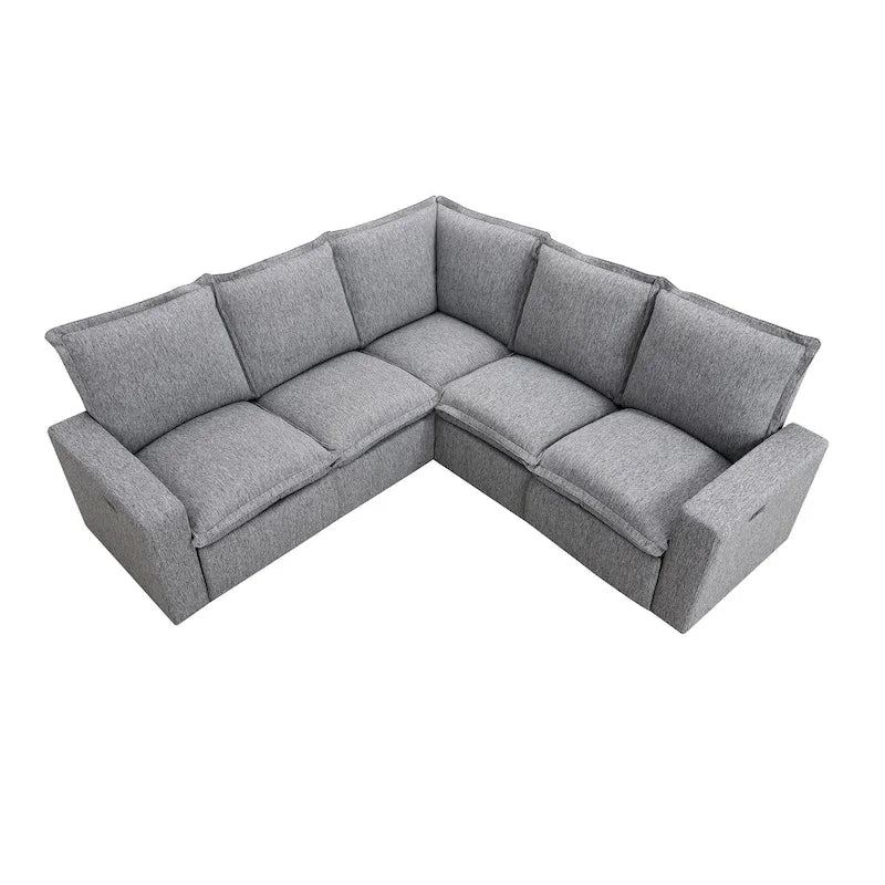 Linen Upholstered L-Shaped Sectional Sofa with 2 Power Recliner Chair and USB Port for Living Room