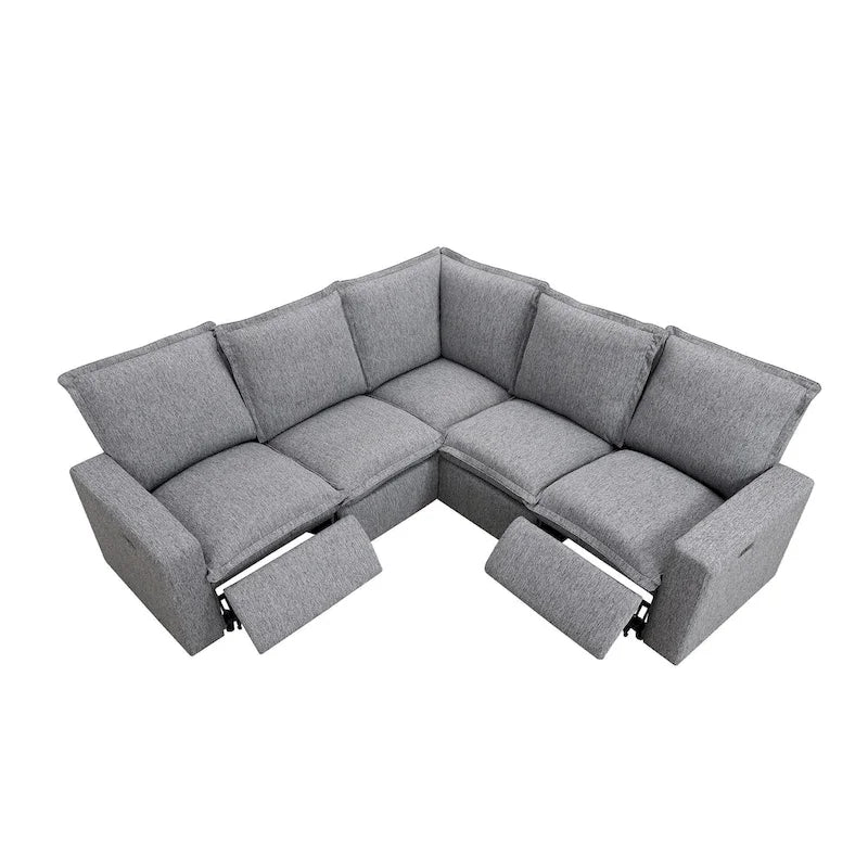 Linen Upholstered L-Shaped Sectional Sofa with 2 Power Recliner Chair and USB Port for Living Room