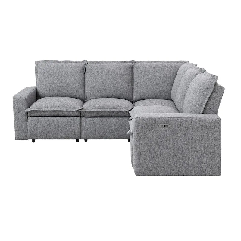 Linen Upholstered L-Shaped Sectional Sofa with 2 Power Recliner Chair and USB Port for Living Room