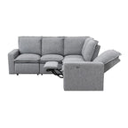 Linen Upholstered L-Shaped Sectional Sofa with 2 Power Recliner Chair and USB Port for Living Room
