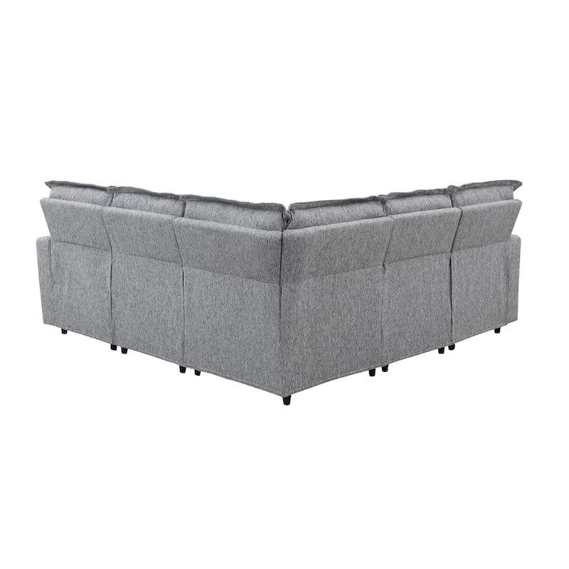 Linen Upholstered L-Shaped Sectional Sofa with 2 Power Recliner Chair and USB Port for Living Room