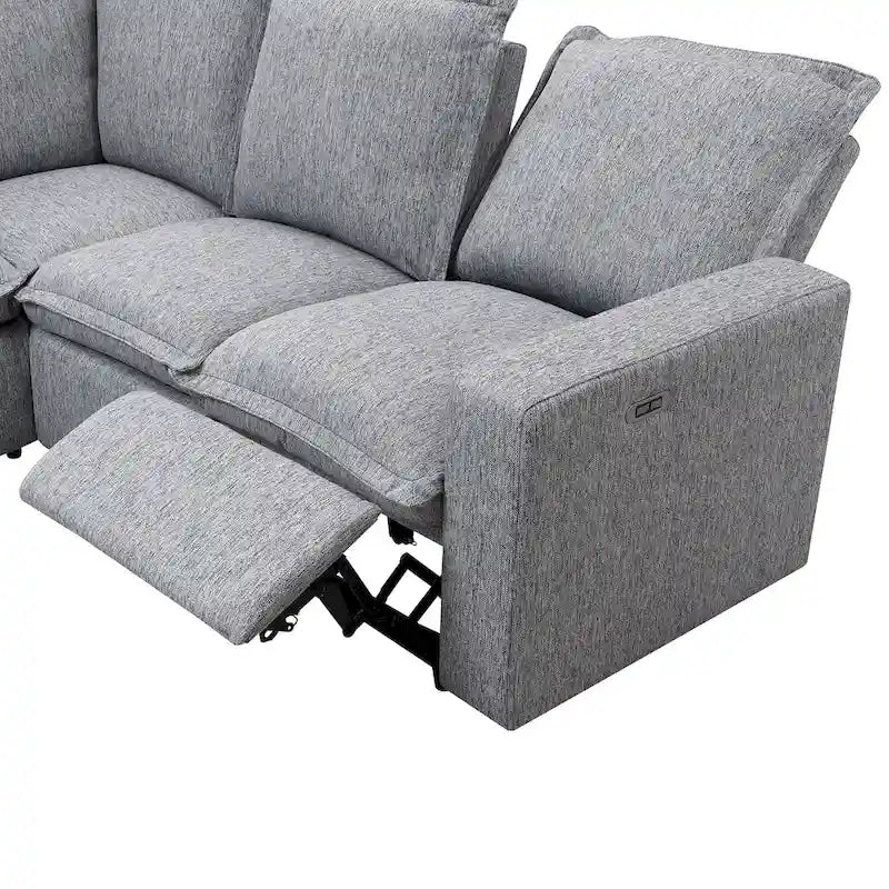 Linen Upholstered L-Shaped Sectional Sofa with 2 Power Recliner Chair and USB Port for Living Room