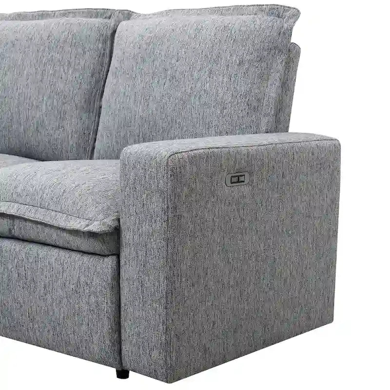 Linen Upholstered L-Shaped Sectional Sofa with 2 Power Recliner Chair and USB Port for Living Room