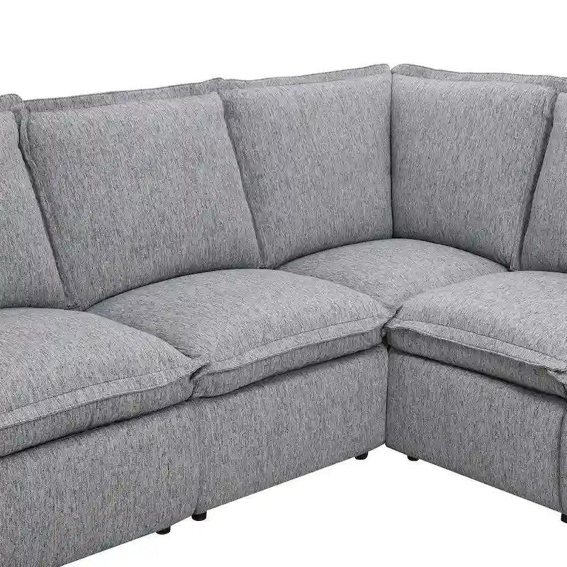 Linen Upholstered L-Shaped Sectional Sofa with 2 Power Recliner Chair and USB Port for Living Room