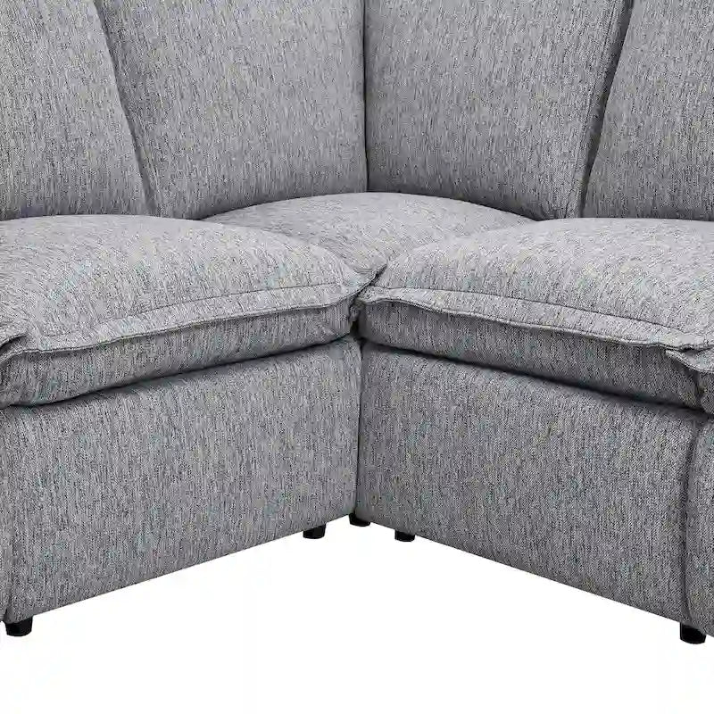 Linen Upholstered L-Shaped Sectional Sofa with 2 Power Recliner Chair and USB Port for Living Room