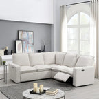 Linen Upholstered L-Shaped Sectional Sofa with 2 Power Recliner Chair and USB Port for Living Room