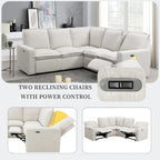 Linen Upholstered L-Shaped Sectional Sofa with 2 Power Recliner Chair and USB Port for Living Room