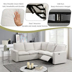 Linen Upholstered L-Shaped Sectional Sofa with 2 Power Recliner Chair and USB Port for Living Room