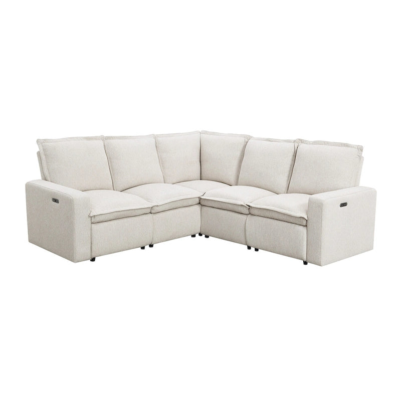 Linen Upholstered L-Shaped Sectional Sofa with 2 Power Recliner Chair and USB Port for Living Room