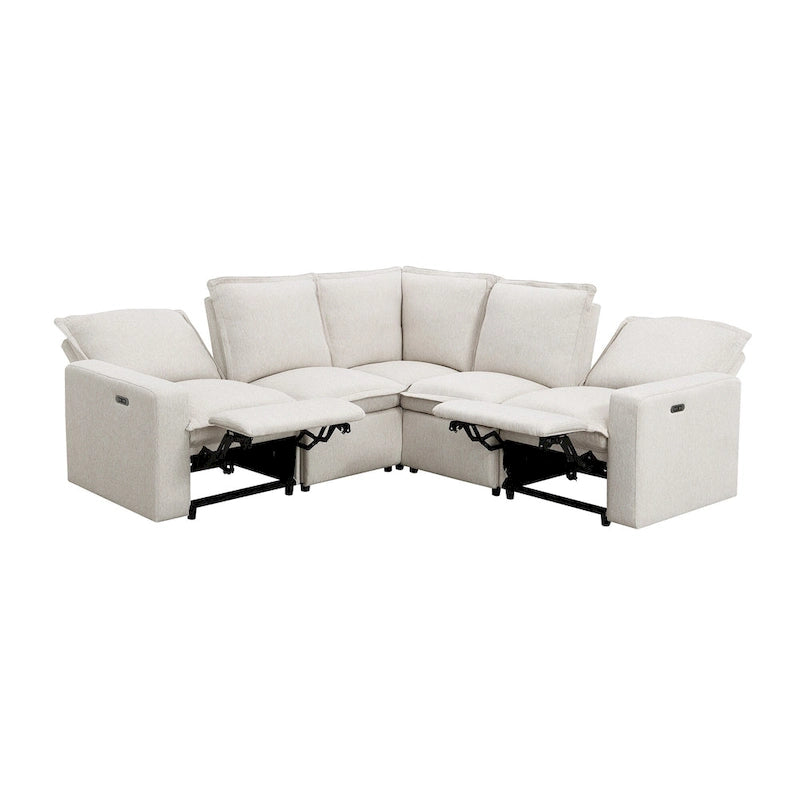 Linen Upholstered L-Shaped Sectional Sofa with 2 Power Recliner Chair and USB Port for Living Room