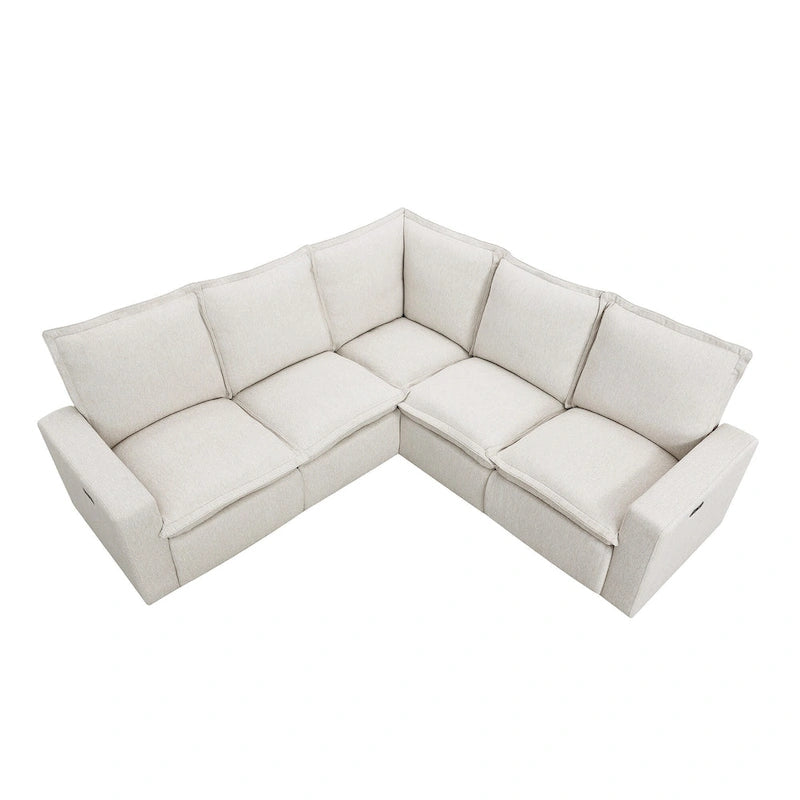 Linen Upholstered L-Shaped Sectional Sofa with 2 Power Recliner Chair and USB Port for Living Room