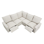 Linen Upholstered L-Shaped Sectional Sofa with 2 Power Recliner Chair and USB Port for Living Room