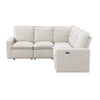 Linen Upholstered L-Shaped Sectional Sofa with 2 Power Recliner Chair and USB Port for Living Room
