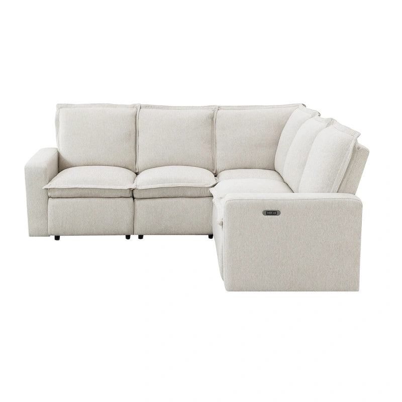 Linen Upholstered L-Shaped Sectional Sofa with 2 Power Recliner Chair and USB Port for Living Room