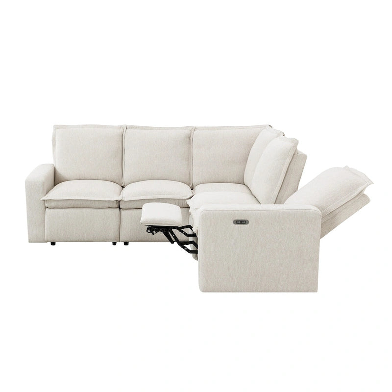 Linen Upholstered L-Shaped Sectional Sofa with 2 Power Recliner Chair and USB Port for Living Room
