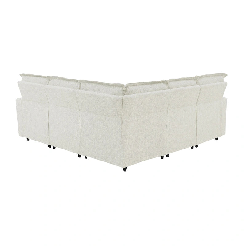 Linen Upholstered L-Shaped Sectional Sofa with 2 Power Recliner Chair and USB Port for Living Room