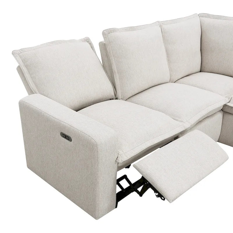 Linen Upholstered L-Shaped Sectional Sofa with 2 Power Recliner Chair and USB Port for Living Room