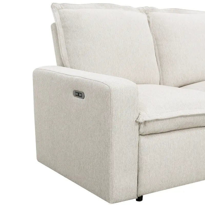 Linen Upholstered L-Shaped Sectional Sofa with 2 Power Recliner Chair and USB Port for Living Room