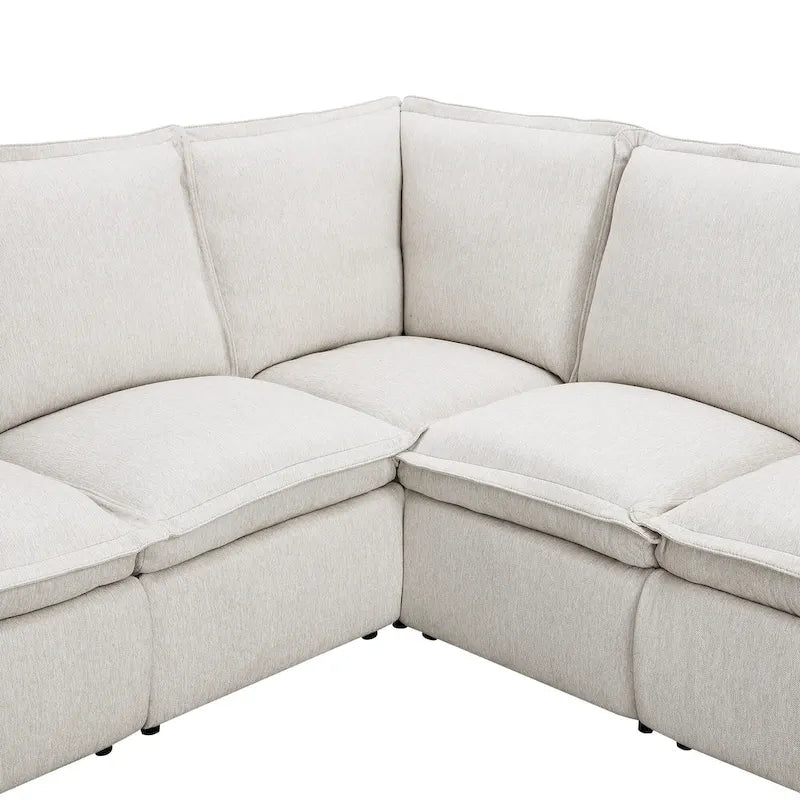 Linen Upholstered L-Shaped Sectional Sofa with 2 Power Recliner Chair and USB Port for Living Room