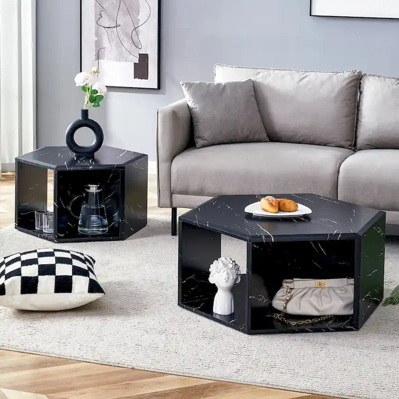 Tables basses hexagonales avec motifs minimalistes
