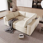 Beige Chenille Modular Sectional Sofa with USB, Bluetooth & Storage
