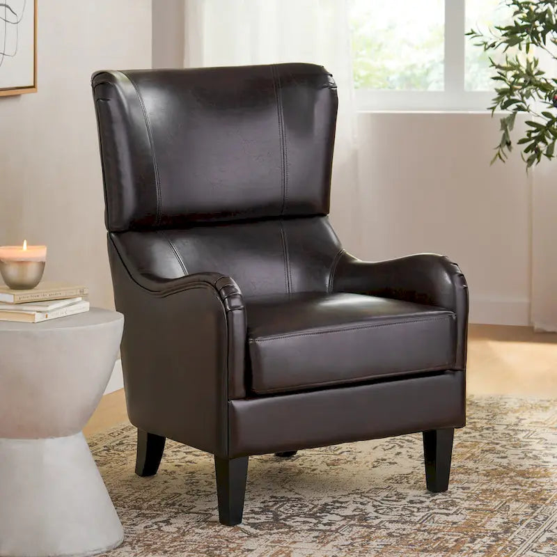 27 High Back Accent Chair with Wing Back and Birch Legs