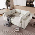 Canapé modulaire sectionnel 4 places capitonné beige avec recharge sans fil