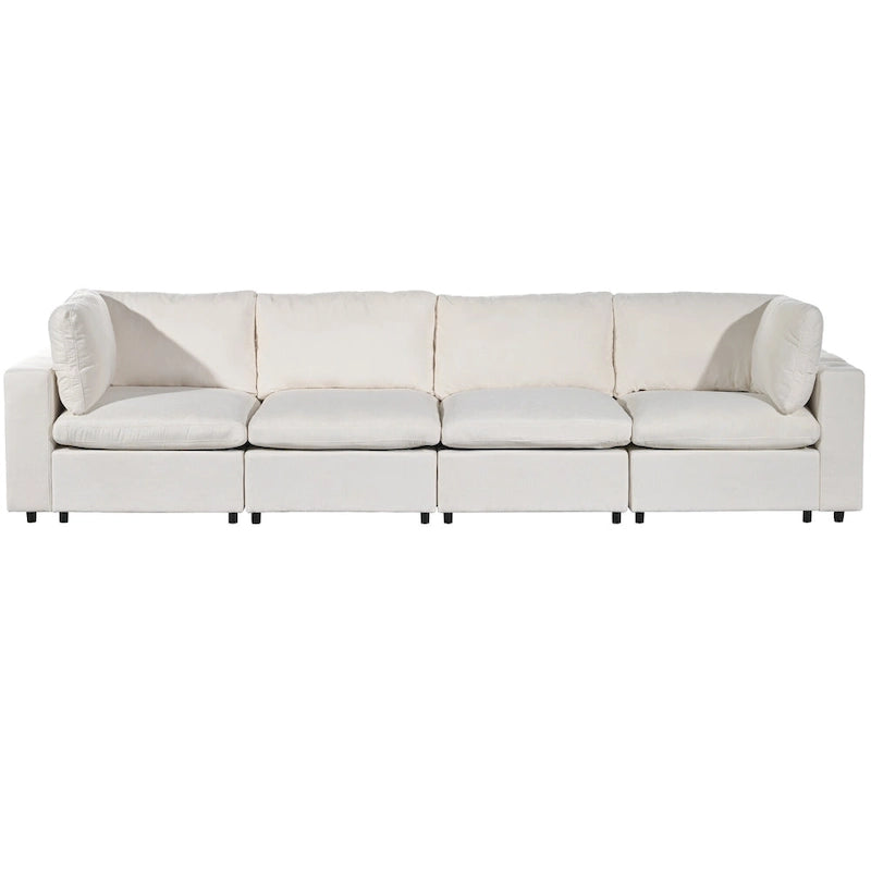 Canapé modulaire sectionnel 4 places capitonné beige avec recharge sans fil