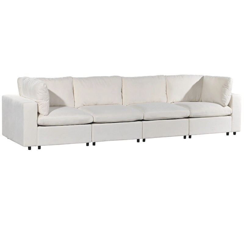 Canapé modulaire sectionnel 4 places capitonné beige avec recharge sans fil