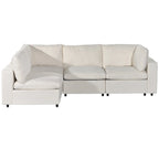 Canapé modulaire sectionnel 4 places capitonné beige avec recharge sans fil
