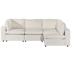 Canapé modulaire sectionnel 4 places capitonné beige avec recharge sans fil