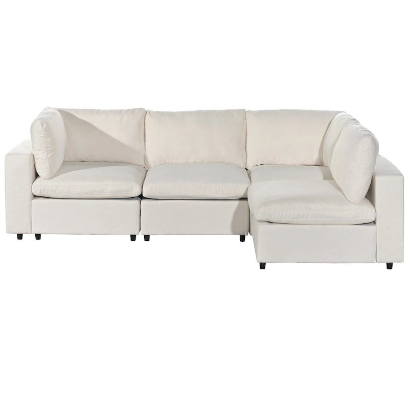 Canapé modulaire sectionnel 4 places capitonné beige avec recharge sans fil