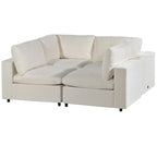 Canapé modulaire sectionnel 4 places capitonné beige avec recharge sans fil