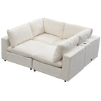 Canapé modulaire sectionnel 4 places capitonné beige avec recharge sans fil