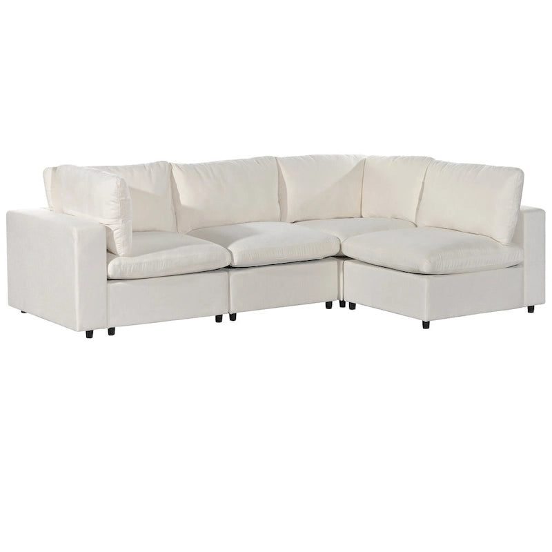 Canapé modulaire sectionnel 4 places capitonné beige avec recharge sans fil
