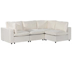 Canapé modulaire sectionnel 4 places capitonné beige avec recharge sans fil
