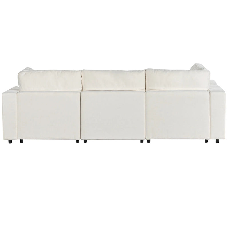 Canapé modulaire sectionnel 4 places capitonné beige avec recharge sans fil