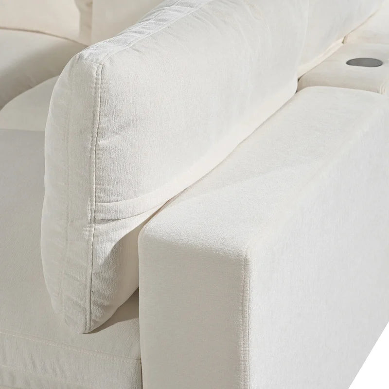 Canapé modulaire sectionnel 4 places capitonné beige avec recharge sans fil