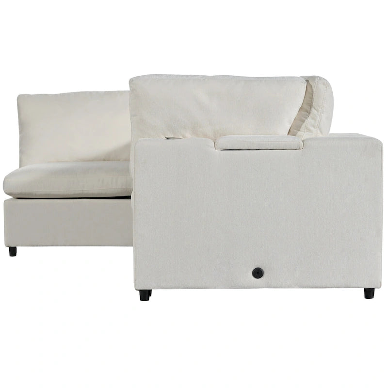 Canapé modulaire sectionnel 4 places capitonné beige avec recharge sans fil