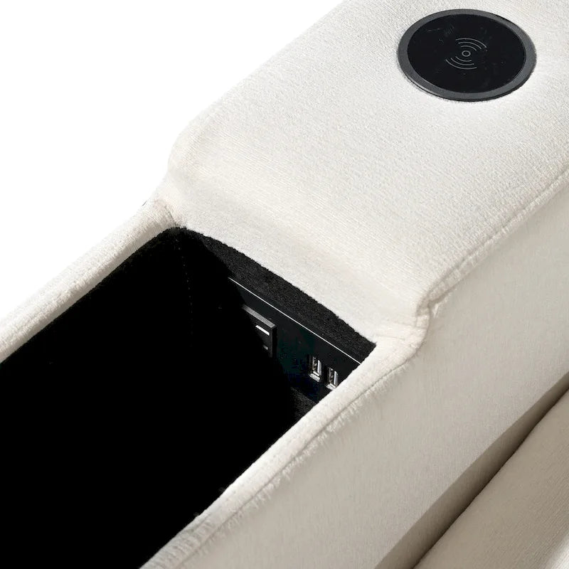 Canapé modulaire sectionnel 4 places capitonné beige avec recharge sans fil