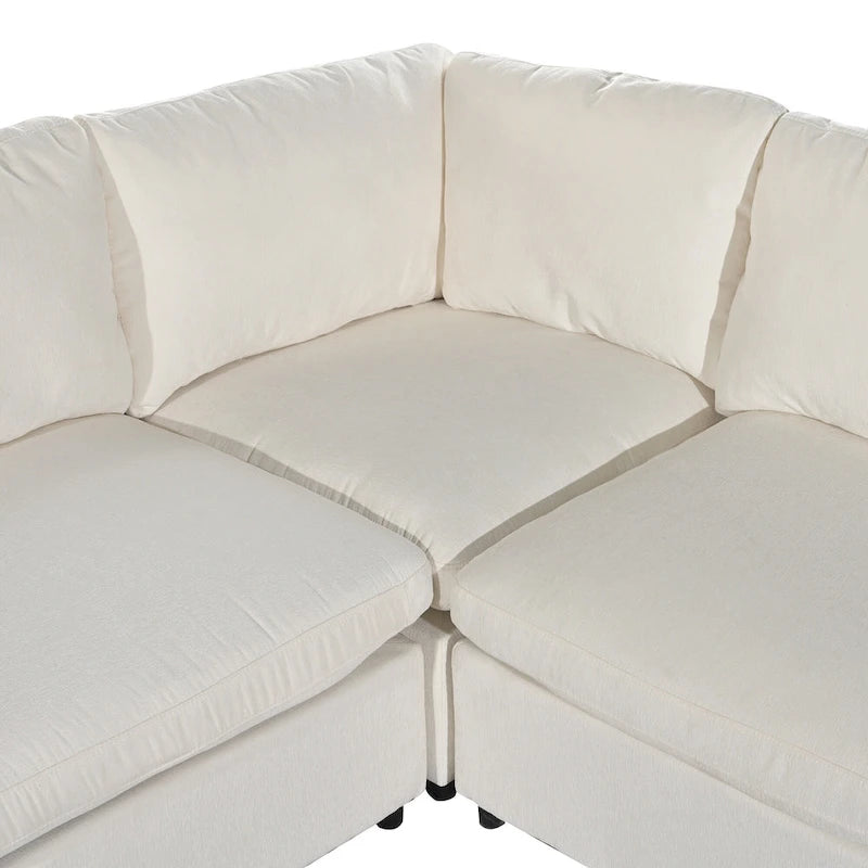 Canapé modulaire sectionnel 4 places capitonné beige avec recharge sans fil