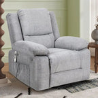 Light Grey Velvet Power Lift Recliner Chair with Massage Points, Lumbar Heating, and Storage Pocket