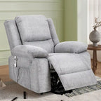 Light Grey Velvet Power Lift Recliner Chair with Massage Points, Lumbar Heating, and Storage Pocket
