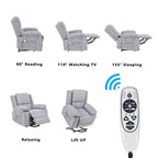 Light Grey Velvet Power Lift Recliner Chair with Massage Points, Lumbar Heating, and Storage Pocket