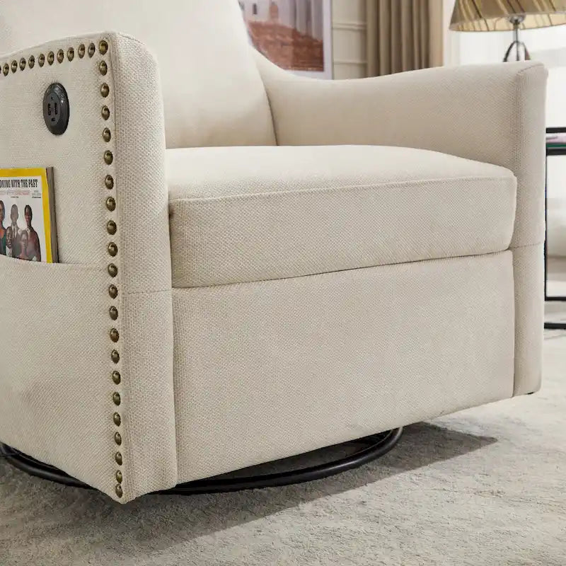 Cream White Modern 30.3 Accent Chair with USB