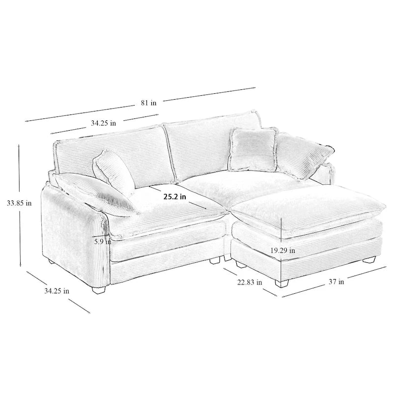 Canapé modulaire sans accoudoirs en velours côtelé personnalisable