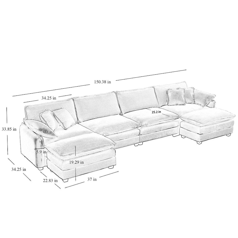 Canapé modulaire sans accoudoirs en velours côtelé personnalisable