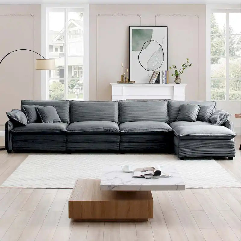 Canapé modulaire sans accoudoirs en velours côtelé personnalisable