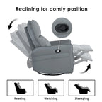 Blue-Gray PU Leather Swivel Glider Rocker Recliner with Pockets, Backrest