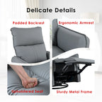 Blue-Gray PU Leather Swivel Glider Rocker Recliner with Pockets, Backrest